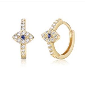 Evil Eye and cubic zirconia Huggie Hoop Earrings (NWOT)